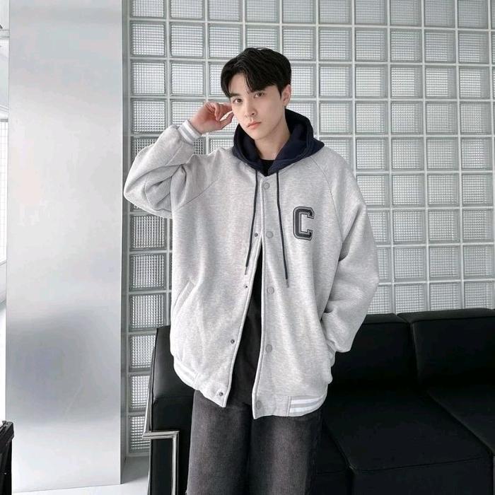Varsity Hoodie BIG SIZE ( S - 6XL ) C Logo Inisial Two Tone Jacket Varsity Mix Kombinasi Korean Styl