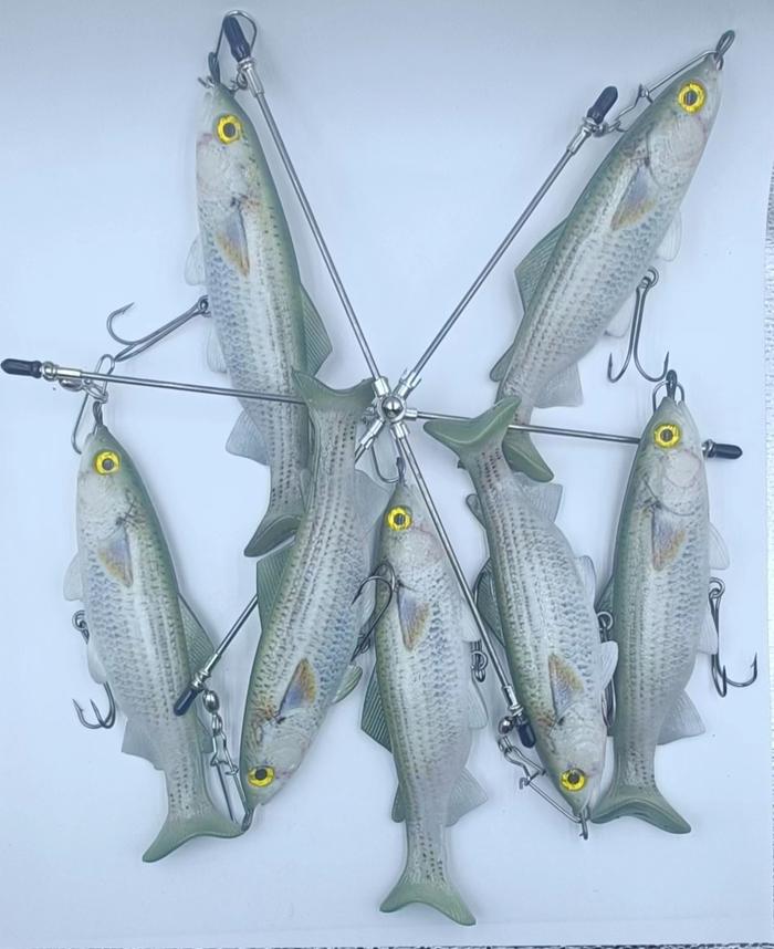 Mullet Sigle Dredge Fishing Teaser, Lifelike Fish, 8"
