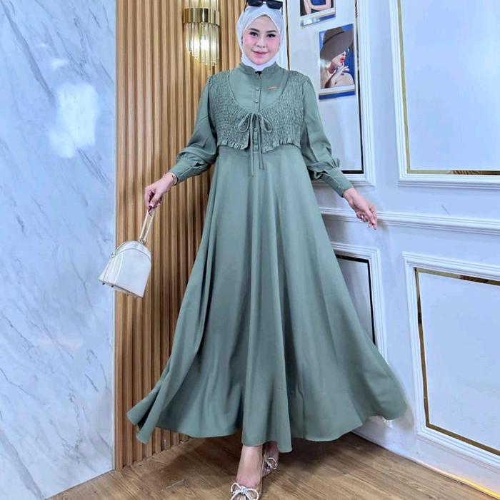 Fanalia Gamis Wanita Rompi Smoke Bahan Ity Crepe Premium Busana Muslim Modern Long Dress Elegan Modi