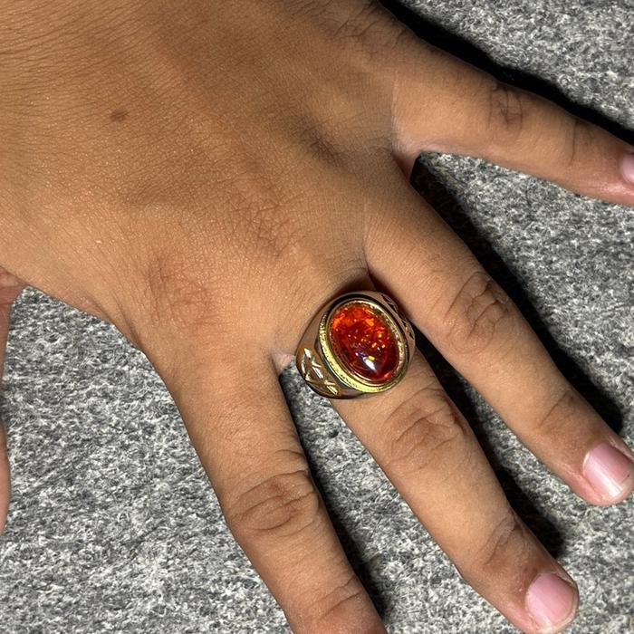Cincin aksesoris  batu paparaja motif pecah seribu asli original batu