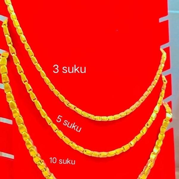 Kalung padi 3 suku / 5 suku / 10 suku lapis kristal premium sepuh emas 24karat