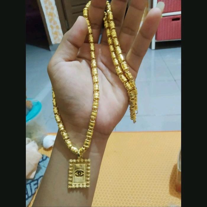 KALUNG 3SUKU PLUS LIONTIN LAPIS EM4S/ BISA DI SEPUH KALUNG PANJANG Kuning Emas