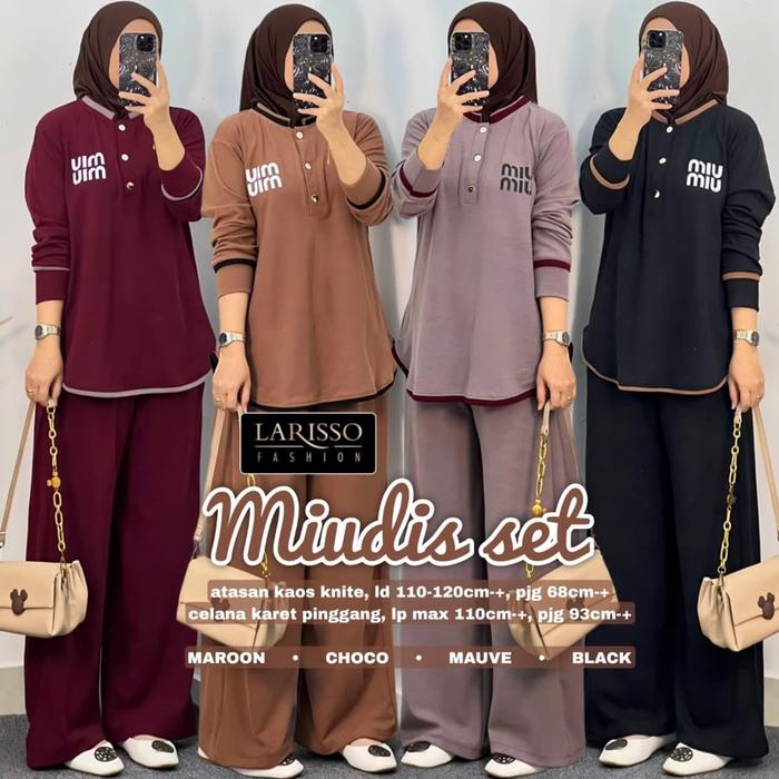 Miudis setelan wanita by LARISSO (oneset setelan wanita polos, bahan kaos knite, karet pinggang)