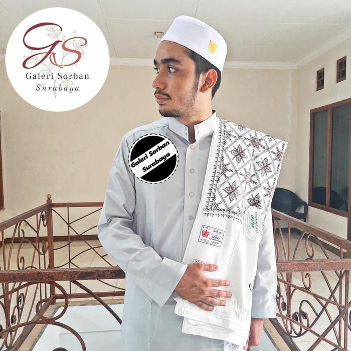 Sorban Putih Arifat Kashmiri Sulam Bordir Syal