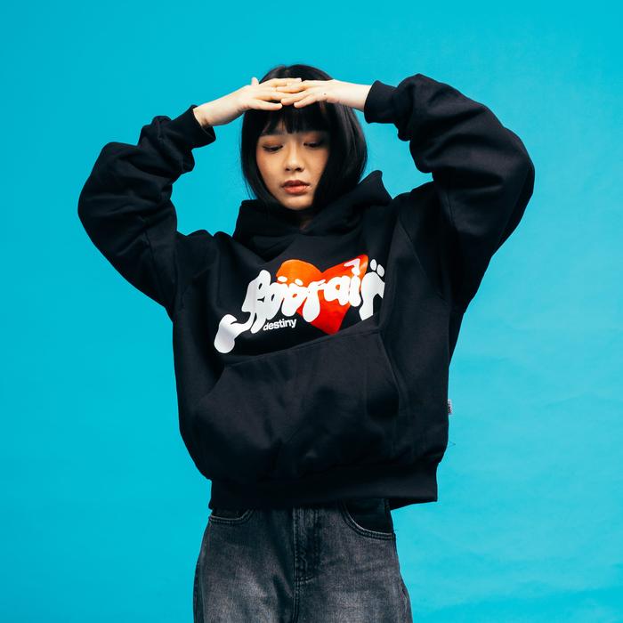 Roofair Hoodie Boxy Oversized Heavyweight - Type Love, Hoodie Hitam Pria Unisex Fleece Sweater