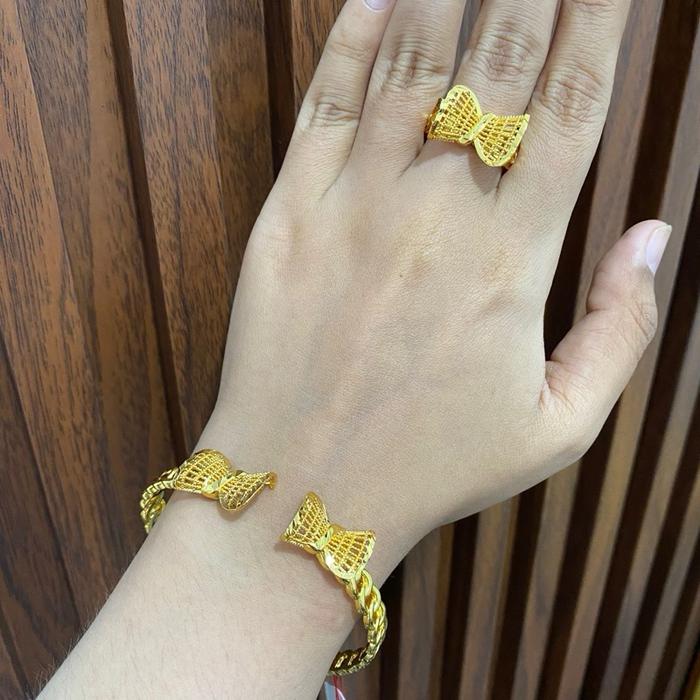 set gelang bangle & cincin bangkok motif rantai coco lipan