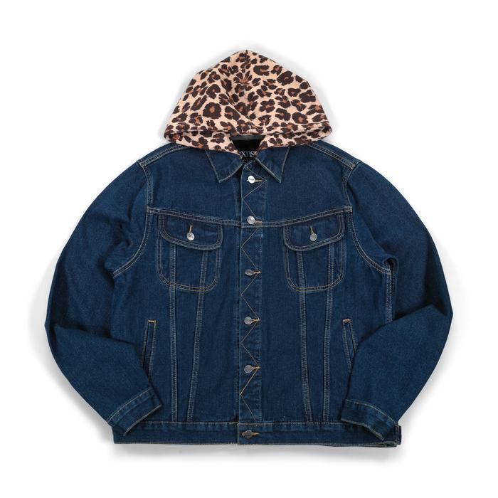 Denim Jacket Hood Marriza Indigo Leopard Thanksinsomnia