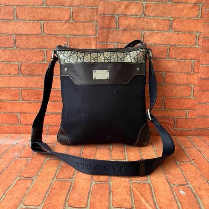 TAS SELEMPANG PRIA BEANPOLE KANVAS KULIT ASLI SECOND BRANDED NAVY / TAS SLING PRIA BEANPOLE SECOND