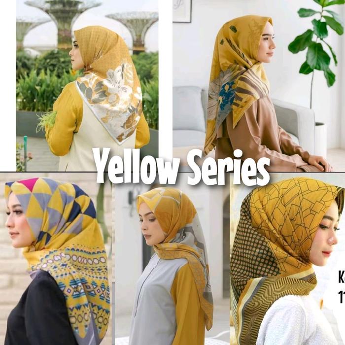 Hijab Segiempat Motif Seri Warna Kuning/Yellow Mustard/Kunyit