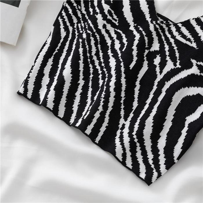 【khaefashion】BR180 Tank Top Crop Wanita Motif Printed Zebra Tanktop Garis V Neck Atasan Dalaman Sant