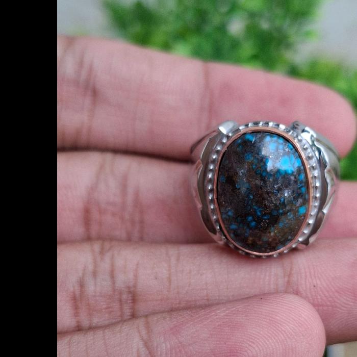 Pirus Persia Natural Origin Iran Mumbul Bentuk Oval Warna Biru Royal Ceplok Kura Serat  Emas Kombina