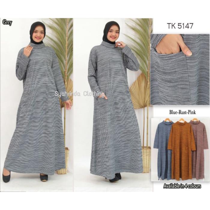 Gamis Panjang Wanita Motif Salur Premium SCUBA Import