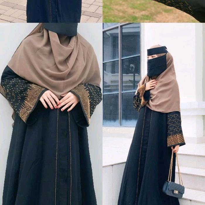 Abaya Saudi Dubai Rizkia gold newBy Afasweet Muslim Wanita Gamis Dress Dewasa Syari Hitam Syari Dres