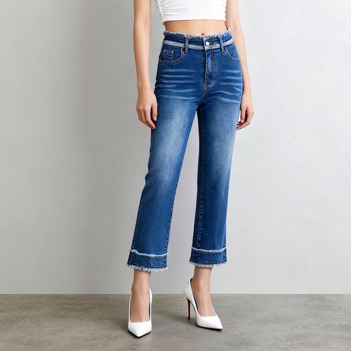 Denim High Waist Jeans semi Cutbray 2059ZZ Celana Panjang Retro Biru - MEIN