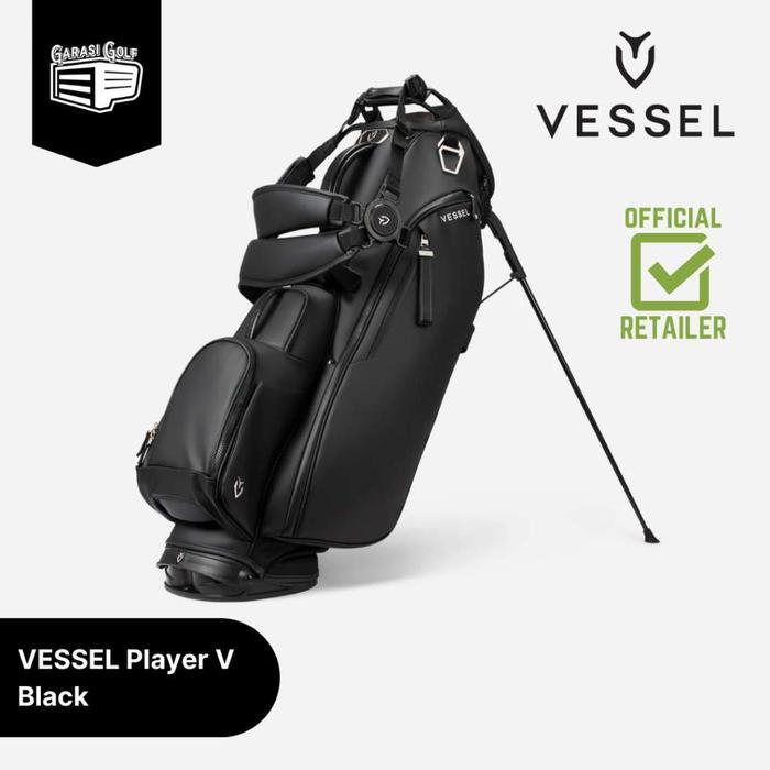 PREMIUM VESSEL Player V Stand Bag Black - Tas Golf Set Stick Original Lightweight Waterproof