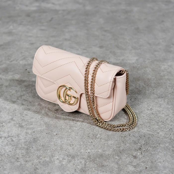 Tas GUCCI MARMONT GG SHINE GOLD PINK SUPER MINI SHOULDER BAG 100% ORIGINAL - 17X5X10CM