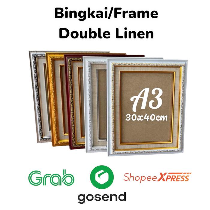 TERLARIS FRAME A3 30x40 DOUBLE LINEN UKIR/BINGKAI A3 DENGAN KACA HIASAN DINDING HIGH QUALITY/ PIGURA
