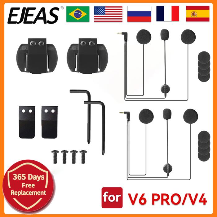 2/1PCS EJEAS V6 PRO Helmet Intercom Clip 3.5mm Microphone Speaker