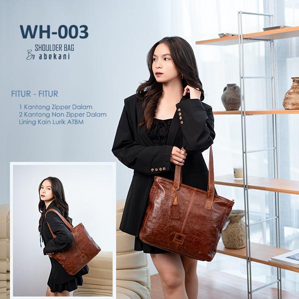 Abekani Leather Tas Kulit Wanita Wh-003 Tote Bag Kulit Sapi Asli Finishing Crack Dengan Lurik Atm Ta