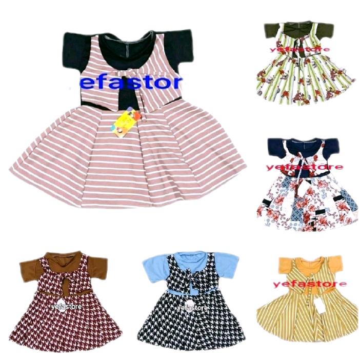 3 PCS DRESS BAYI 6-12 BULAN BAJU ANAK PEREMPUAN MURAH GAUN KODOK TANGAN YUKENSI SABRINA FUJI | [3 PC