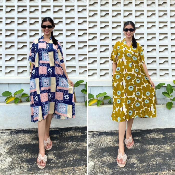 Nagita Daster Motif Kekinian Selutut Rayon Premium Busui Friendly Mini Dress Motif Kancing Depan Bah