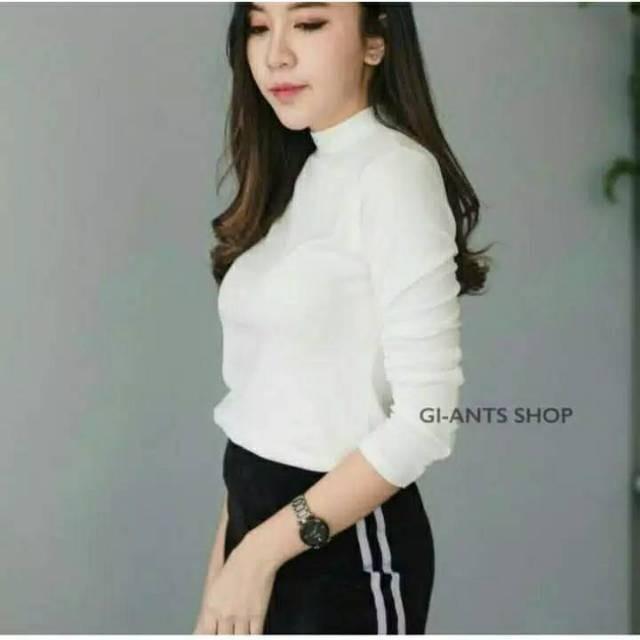 Kaos Longsleeve Leher Tinggi Tertutup Turset Qirani Bisa buat hijab Bahan Rayon Baju Busana Muslim