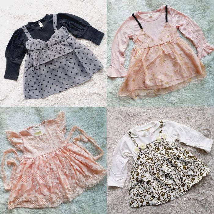 Baju Anak Cewek Tutu Overall Brokat Star Blink Flower Leaf Polka Ribbon - Green/Pink/Peach/Black - F