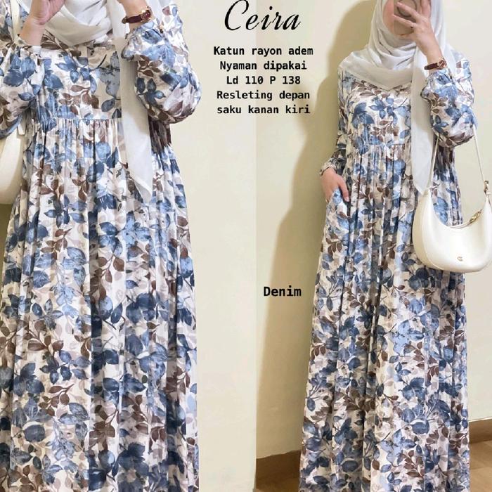 ORI MBA WISNU DRESS MAXI KATUN RAYON MOTIF BUNGA BUSUI FRIENDLY HQ ADEM NYAMAN