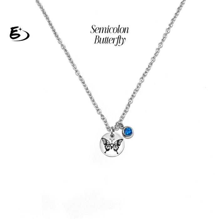 GE- Semicolon Butterfly Necklace | kalung wanita anti karat Stainless Permata