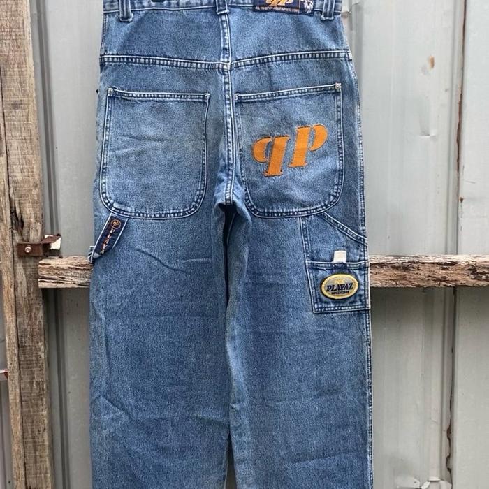 Pure Playaz HipHop Skate 90s Baggy Jeans Carpenter dengan Kantong Besar dan Logo Besar untuk Gaya Vi