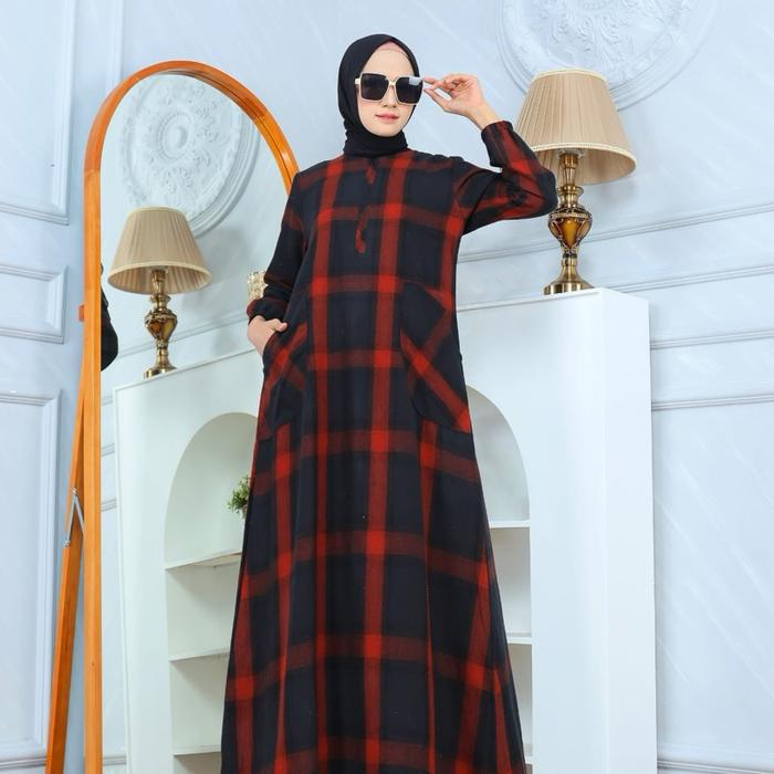 Midori - SuperJumbo Laila Dress - Gamis Kotak Flanel Premium - Gamis Nyaman Lembut Busui Friendly