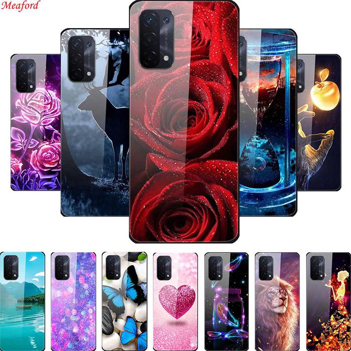 Tempered Glass Case For OPPO A74 Case Soft Bumper Hard Back Cover