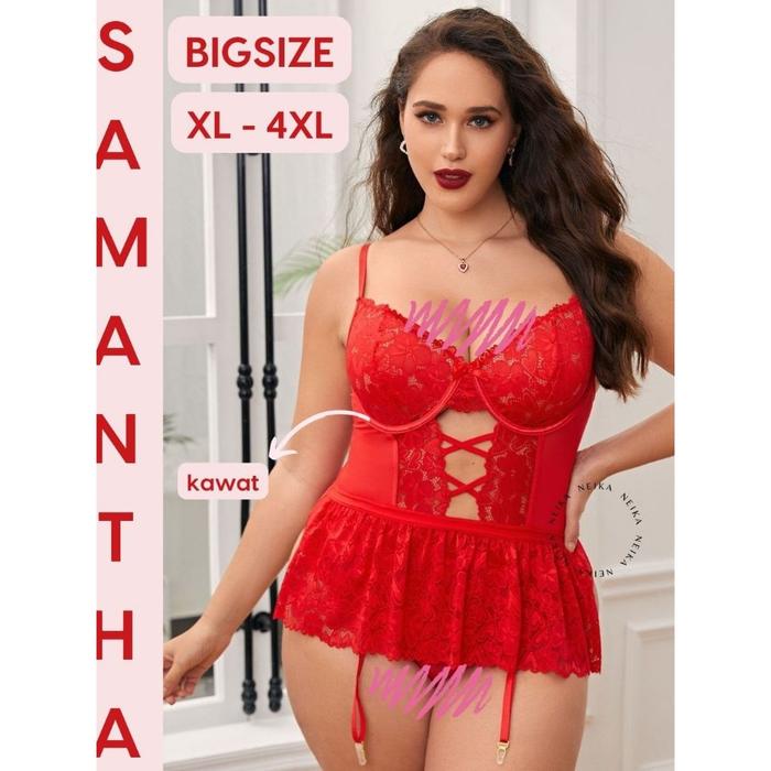 SAMANTHA Bodysuit Bustier Set Bigsize / Lingerie Transparan / Baju Tidur Sexy / Lingerie Jumbo / Lin