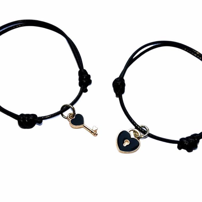 GELANG COUPLE PASANGAN GEMBOK KUNCI / GELANG TALI GEMBOK KUNCI BULAN BINTANG VIRAL GELANG ESTETIK