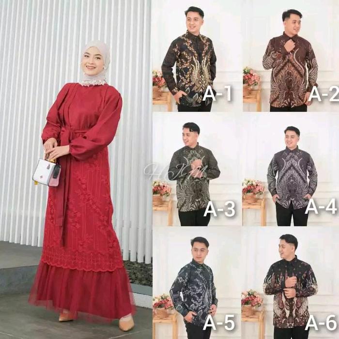 HARGA SEPASANG Cewe Dress Gamis Maxy Bahan Shakila Kombinasi Brukat Malika dan Tile Polos, Lengan Pa