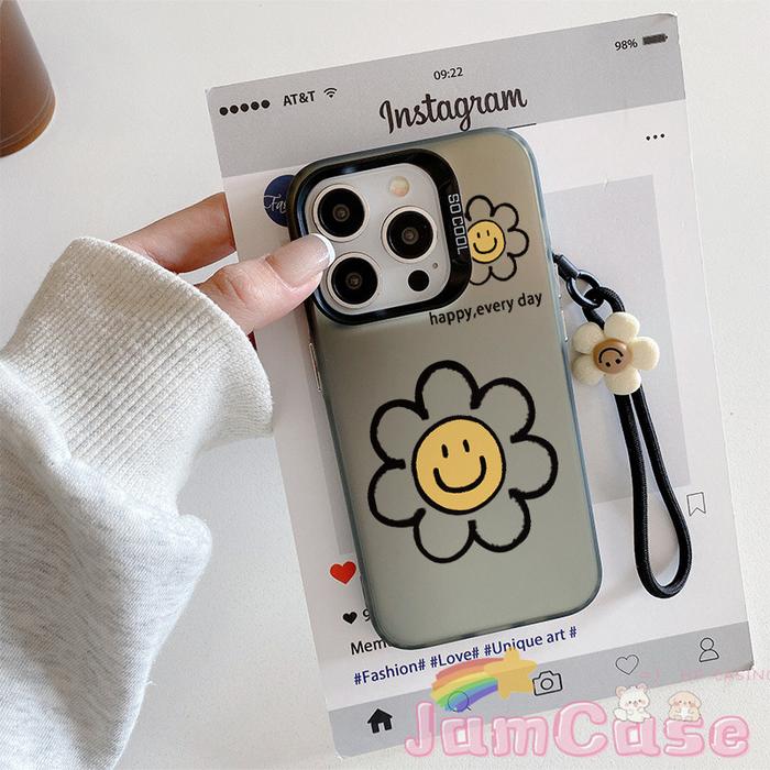 Jam Case case iPhone 11 Wajah tersenyum bunga dengan gelang bunga Casing ponsel cocok untuk iPhone 1