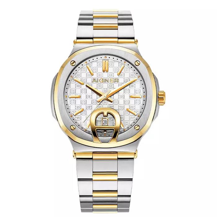 Jam Tangan AIGNER TAVIANO 2 AGW.241008 Silver Gold Dial White Watch Swiss Made