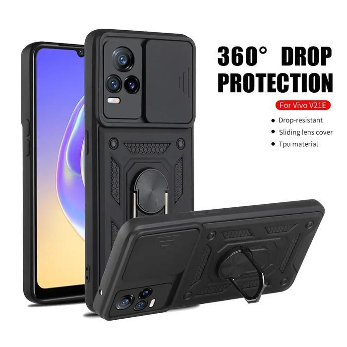[HANYA CASING !] Phone Case Compatible With Case VIVO V20 / V21 / V21E Military Case Armor Slide Rin