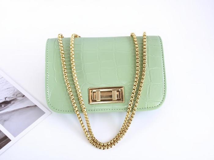 BWM Collection Tas Selempang Wanita Rantai Croco Kulit Warna Mint Semi Kulit tas  selendang  cewek t