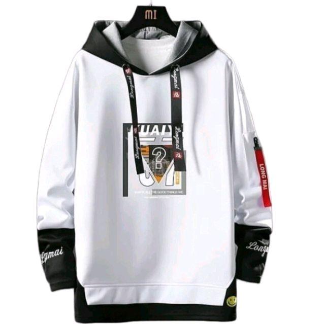 Sweater Hoodie Zipper AKUIY Hitam' Putih Hoodie Korea Selatan Cesual Pria Wanita bahan Flece Tebal T