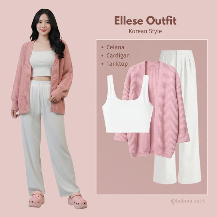 Setelan Ellese Outfit (Celana+Cardigan+Tanktop) One Set Korean Style | Fashion Wanita Kekinian_BB23