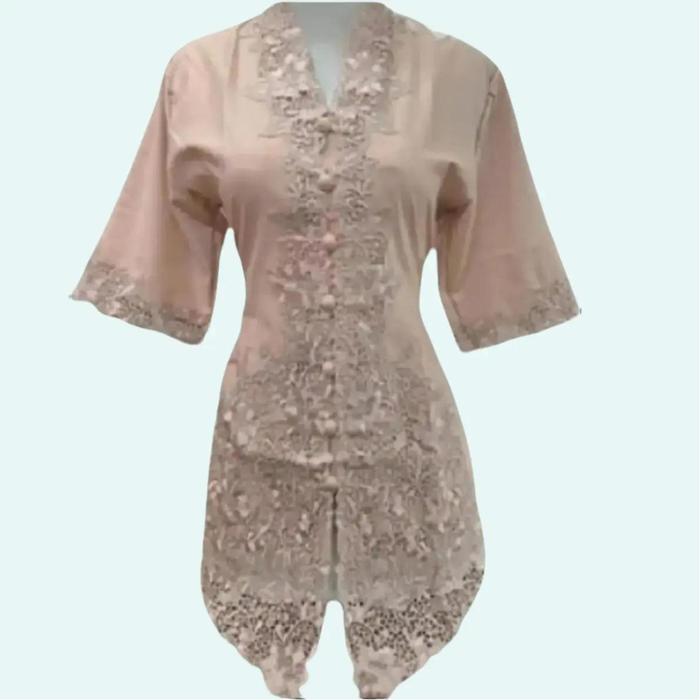 Kebaya Encim Bordir Polos Lengan Pendek Warna Lavender Bahan Katun Premium Dress Wanita Atasan Hitam