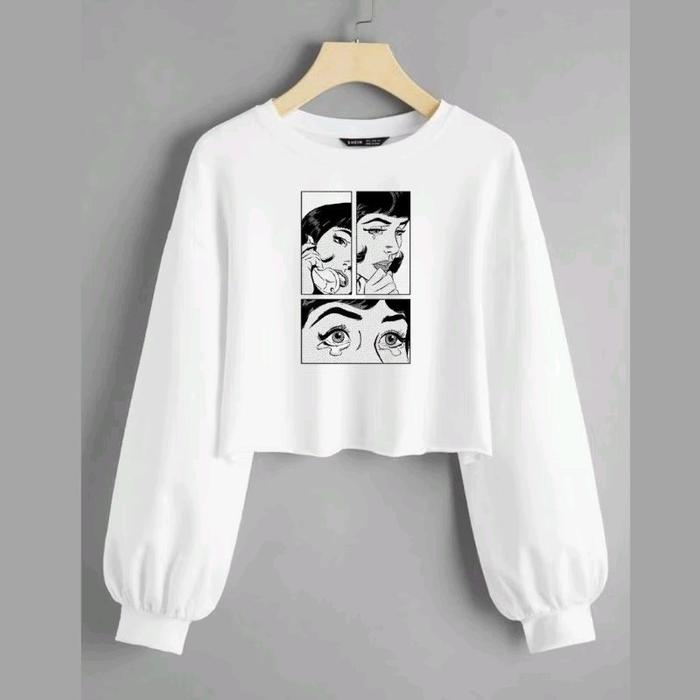 SWEATER KROP GAMBAR KOMIK WANITA DEWASA