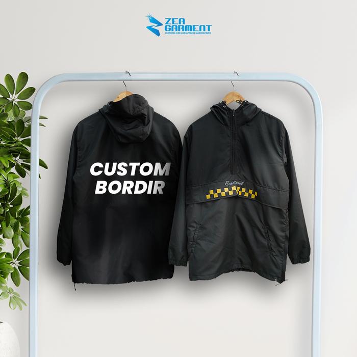 CUSTOM JAKET CAGOULE BORDIR LENGAN PANJANG l MINIMAL ORDER 12PCS l DESAIN BEBAS l BAHAN TASLAN ANTI