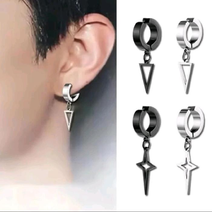 ANTING JEPIT TITANIUM LIONTIN BINTANG & SEGITIGA PRIA DAN WANITA