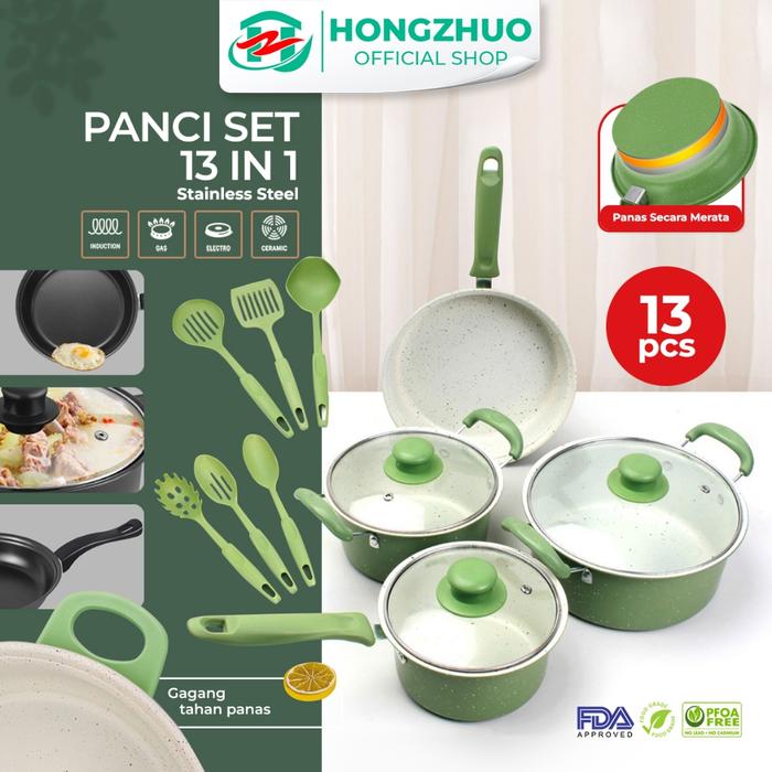 SIAPKIRIM Hongzhuo Cookware Panci Set Wajan Penggorengan Spatula Set Isi 13Pcs 1 Set Frypan Saucepan