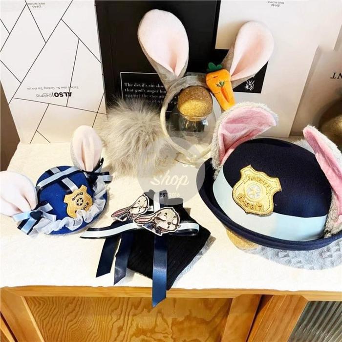 Bando Topi Zootopia Judy Nick Halloween Cosplay Judy Hopps Police Pesta Halloween Berkualitas Tinggi