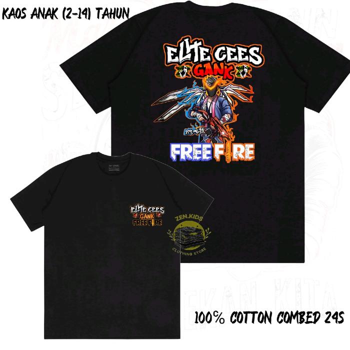 BAJU KAOS ANAK FF FREE FIRE ELIT CEES GANK VERSI SG PREDATOR COBRA Katun combed 24 s lembut tebal fa