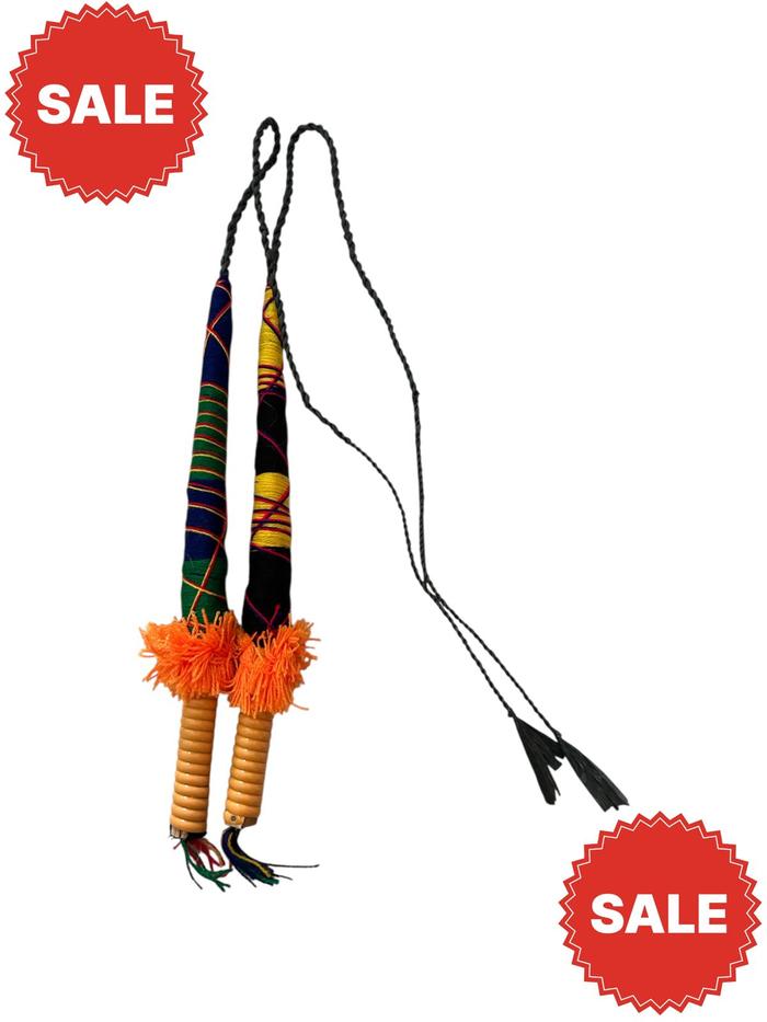 Pecut Jupe Kecil Rajut dan Lilit Rotan untuk Tari Jaranan & Kuda Lumping Bahan Rajut