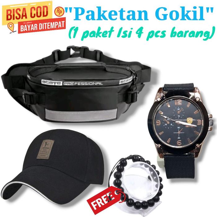 Bisa Bayar D Tempat Paketan Gokil 1 Paket Isi 4 Barang Tas Slempang Pria Tas Waishbag Tas Bahu Topi 
